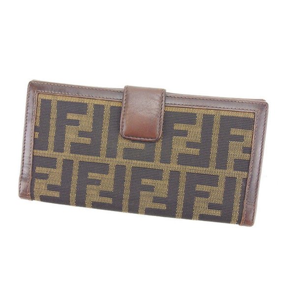 Authentic Fendi Wallet Purse Long Wallet Zucca Brown Black Woman - Picture 1 of 6